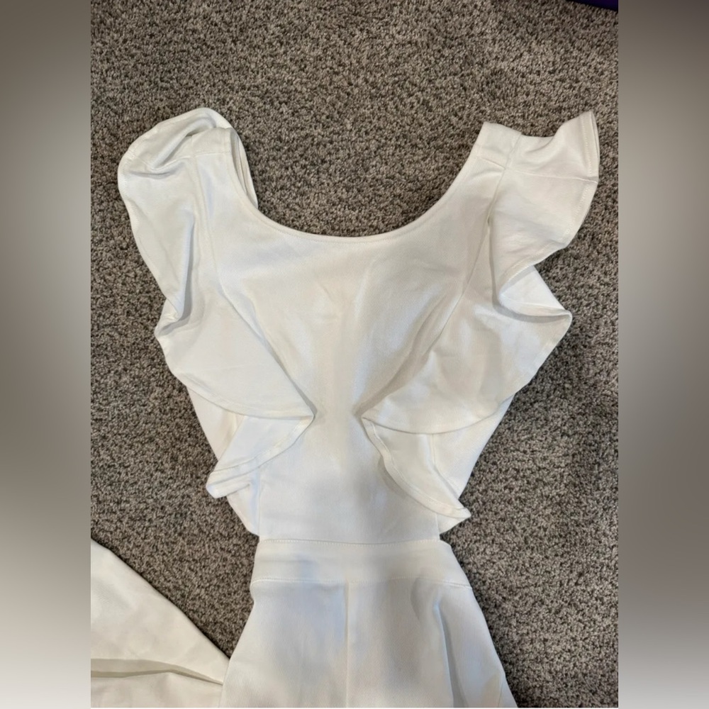 White Ruffled Flare Jumpsuit - Picture 3 of 4